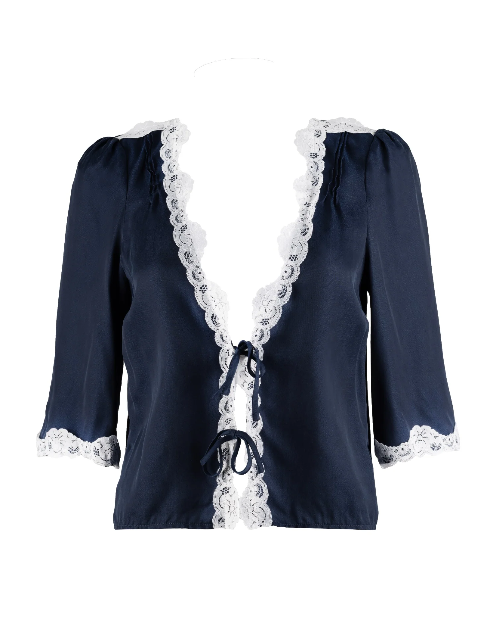 "The Elaine" - Tie Front Blouse (Navy) - Image 7