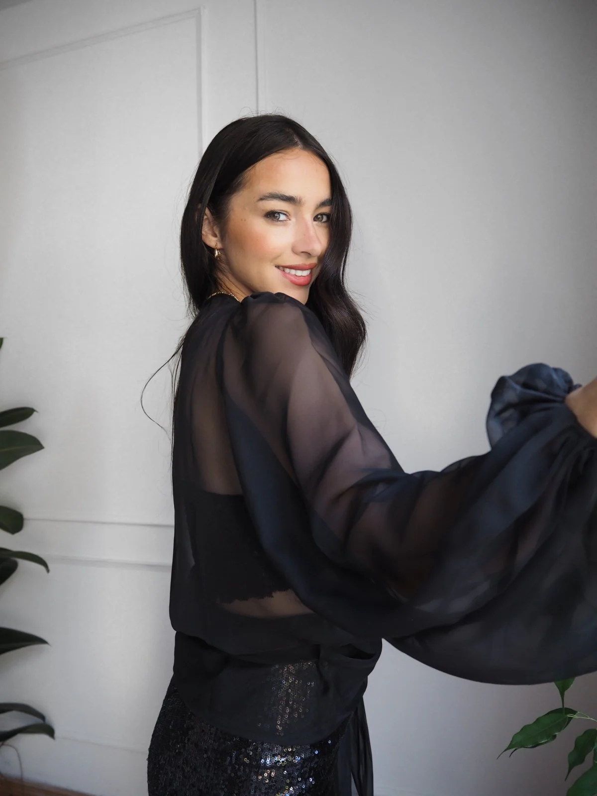 "The Jenny" - Sheer Wrap Blouse (Black) - Image 7