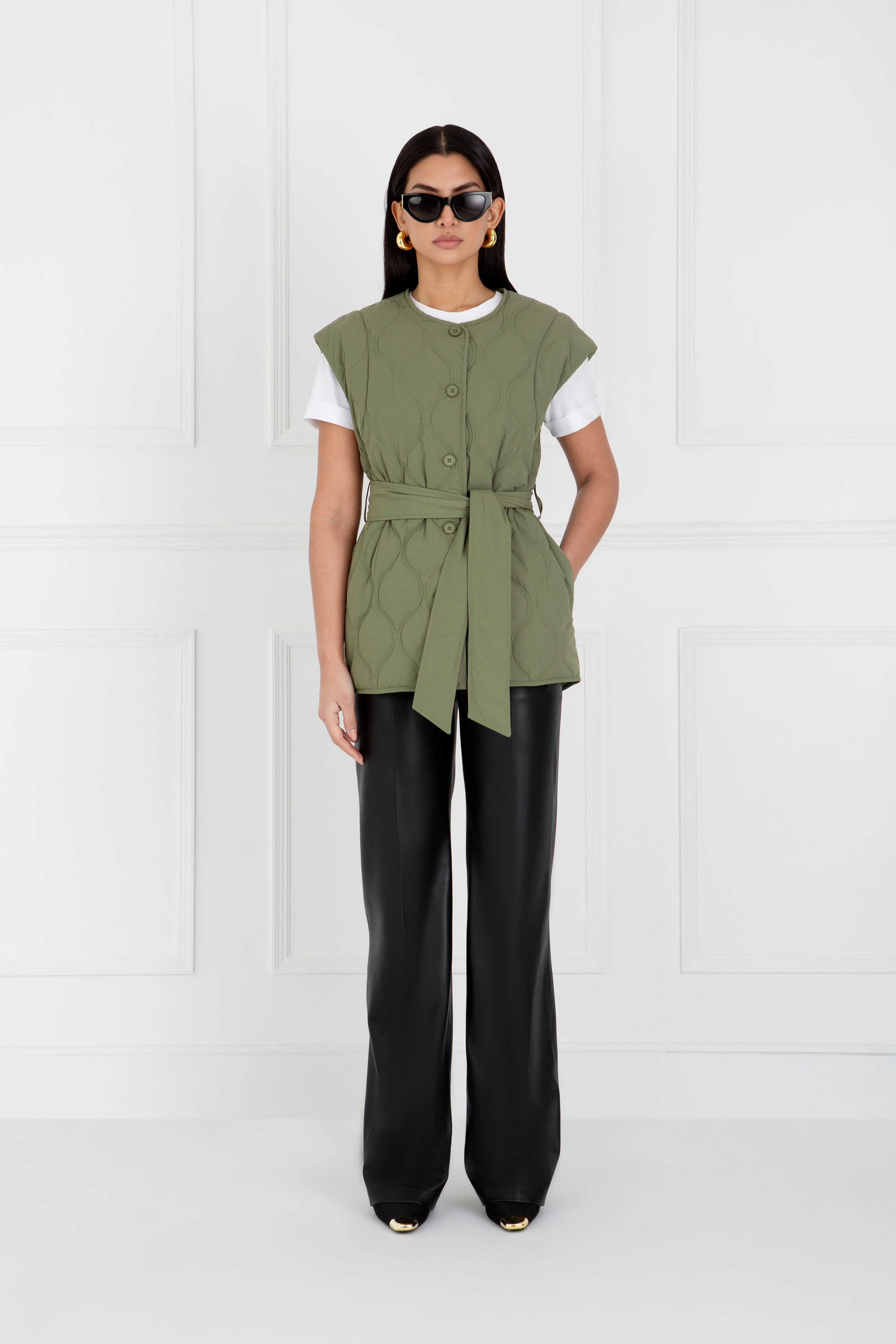 "The Nicola" - Quilted Gilet Jacket (Khaki) - Image 3