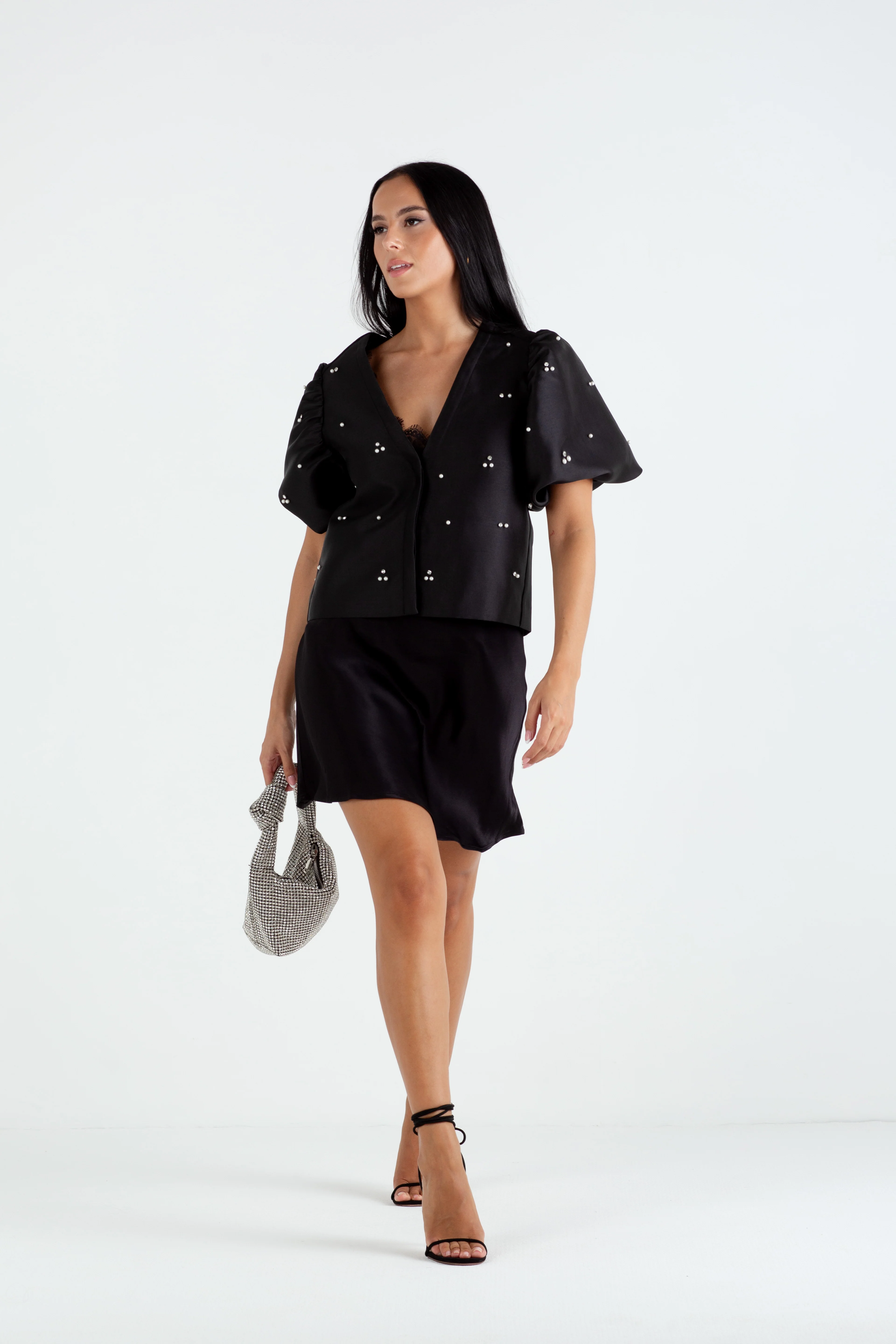 "The Orla" - Satin Mini Skirt (Black) - Image 4