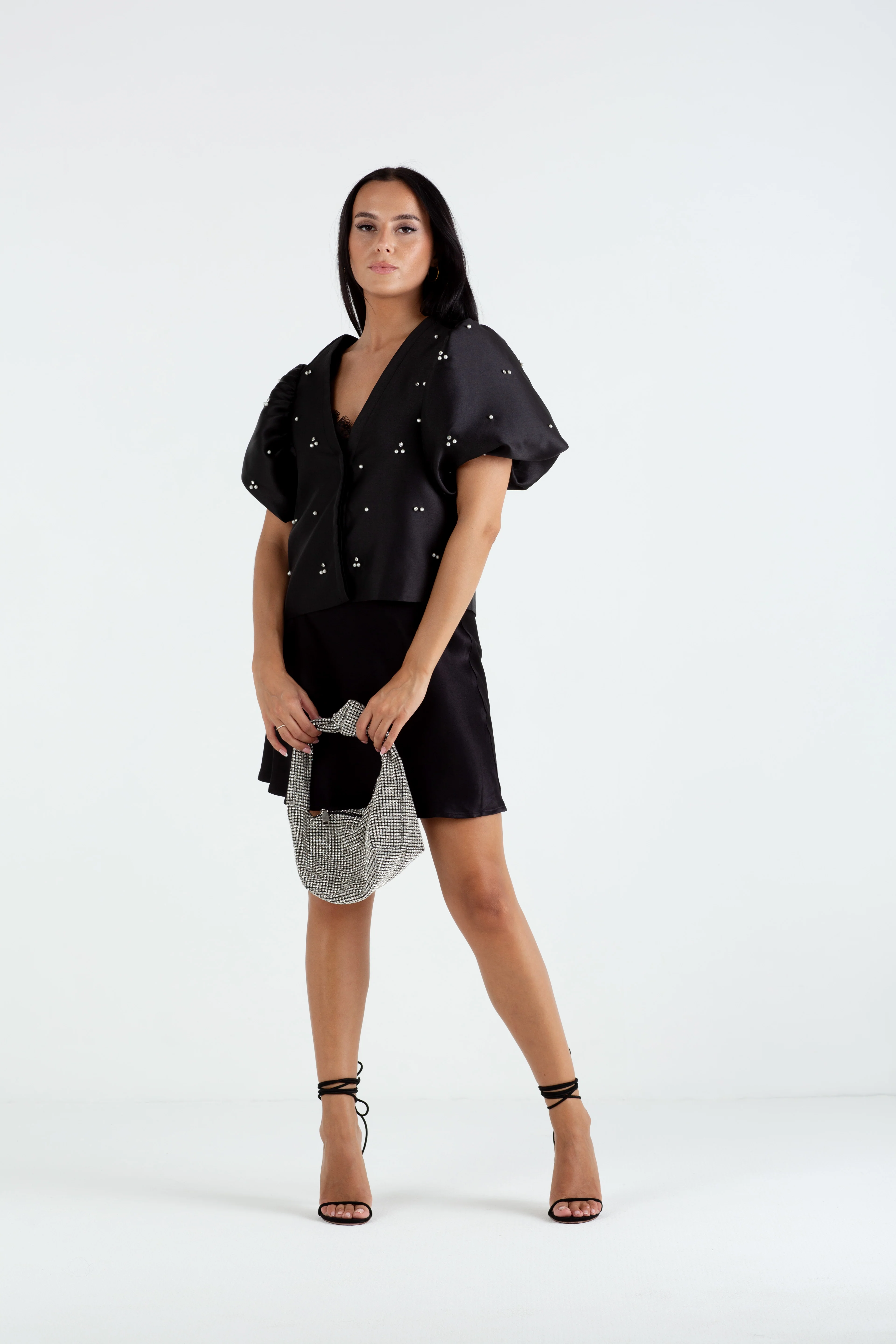 "The Orla" - Satin Mini Skirt (Black) - Image 5