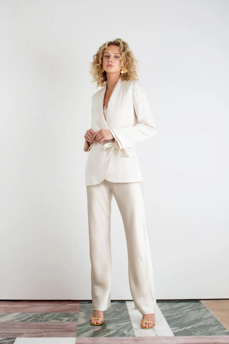 "The Sandra" - Satin Trousers Fuller Length (Cream) - Image 6