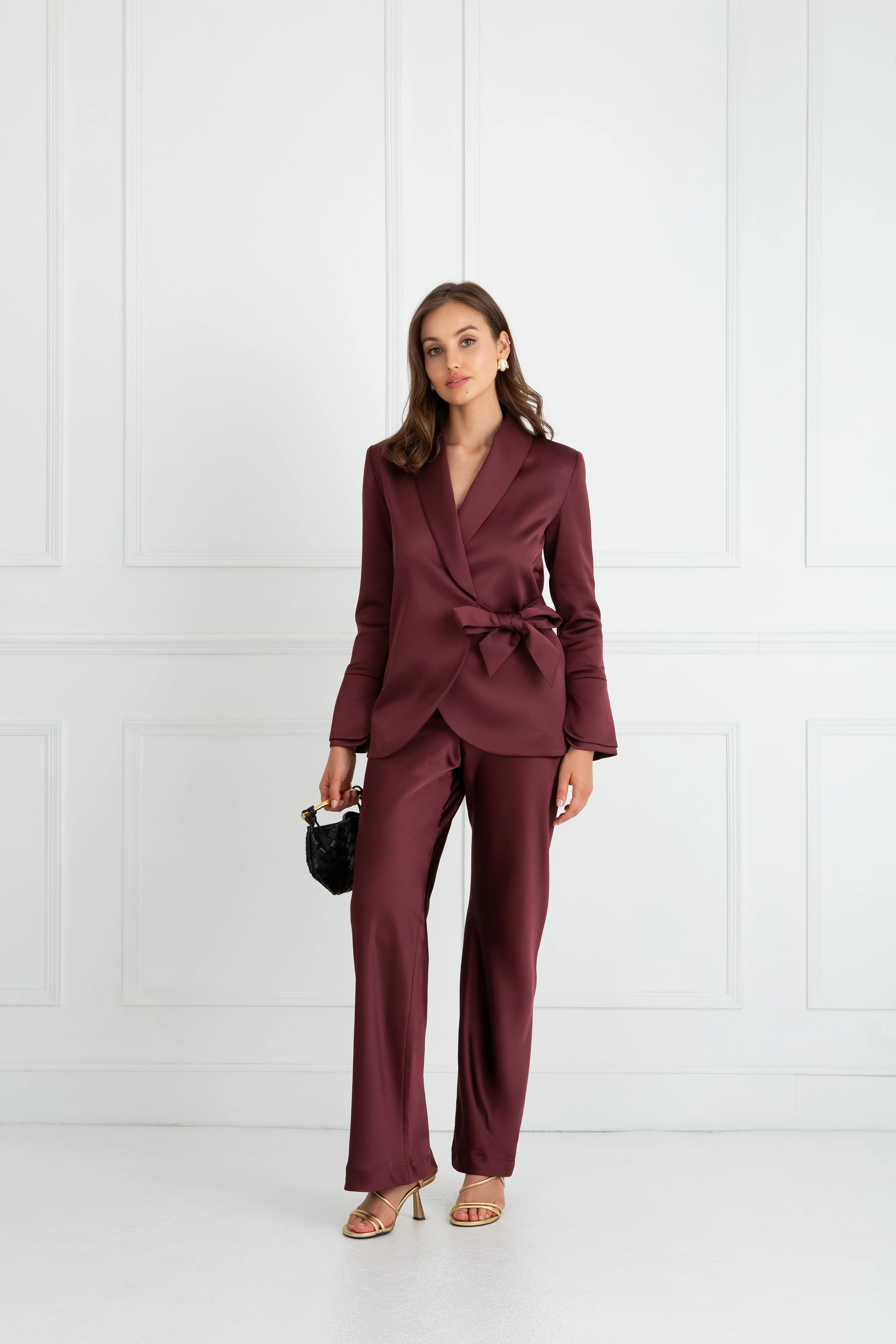 "The Sandra" - Satin Trousers Fuller Length (Plum) - Image 5