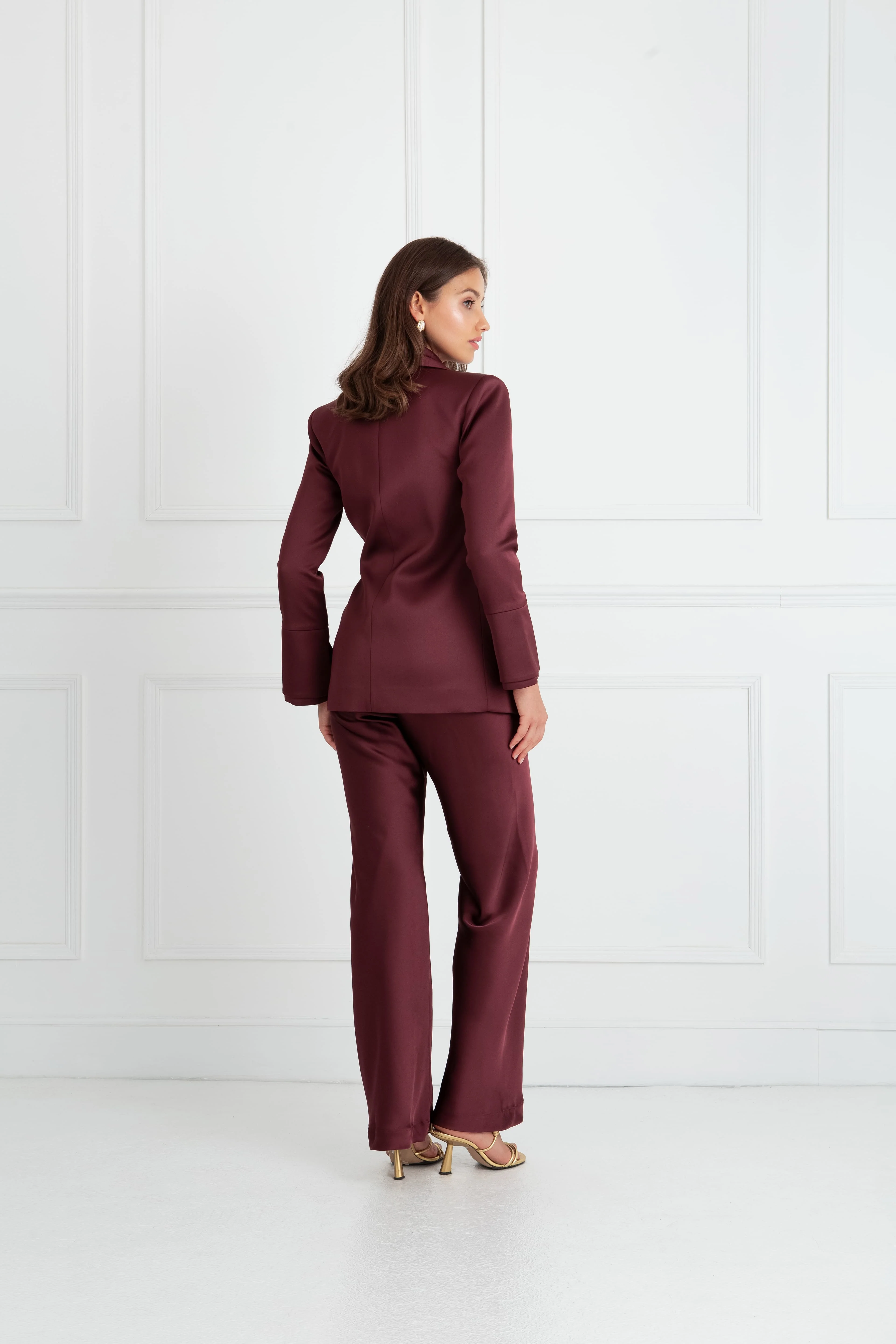 "The Sandra" - Satin Trousers Fuller Length (Plum) - Image 6