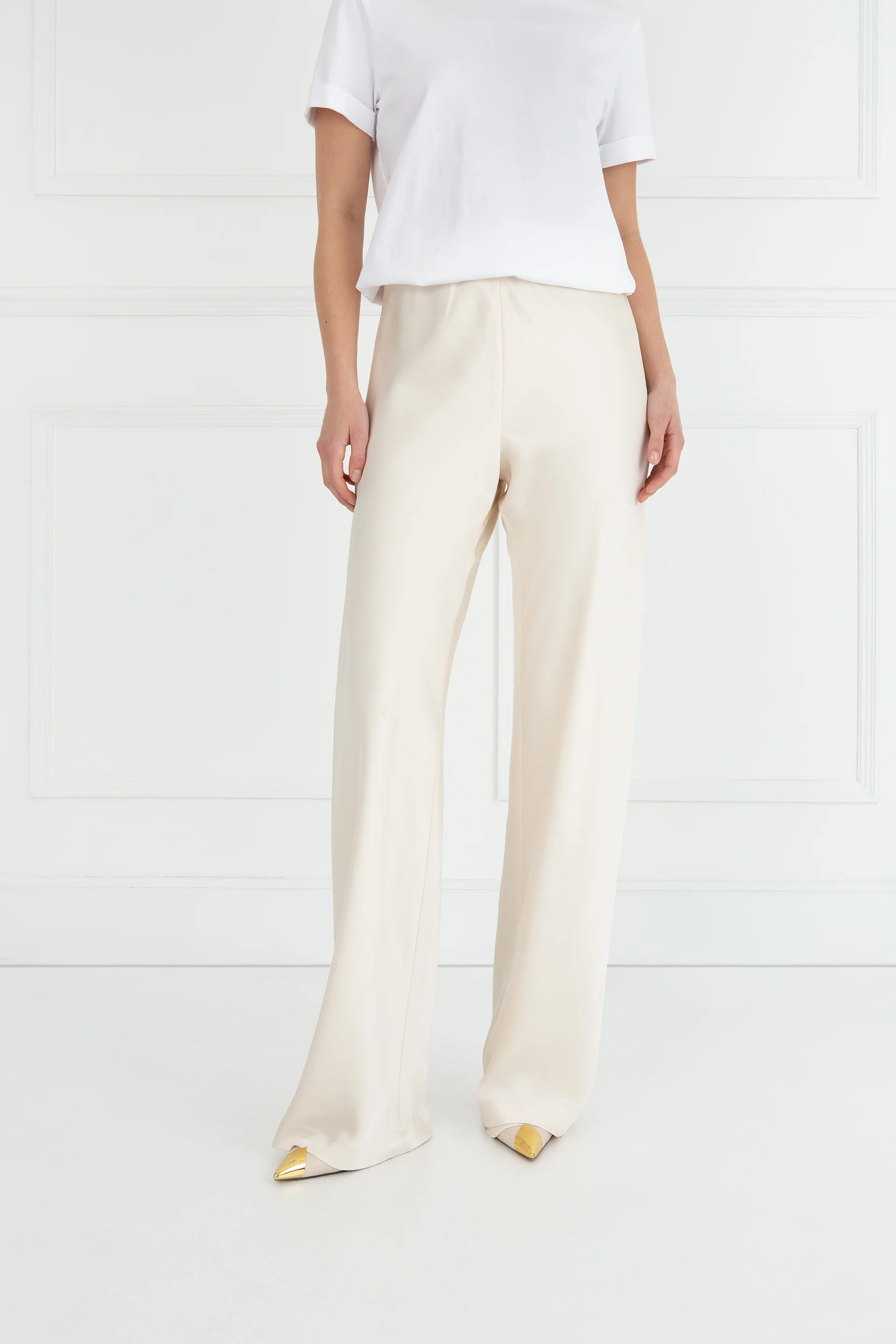 "The Sandra" - Satin Trousers Classic Length (Cream) - Image 3