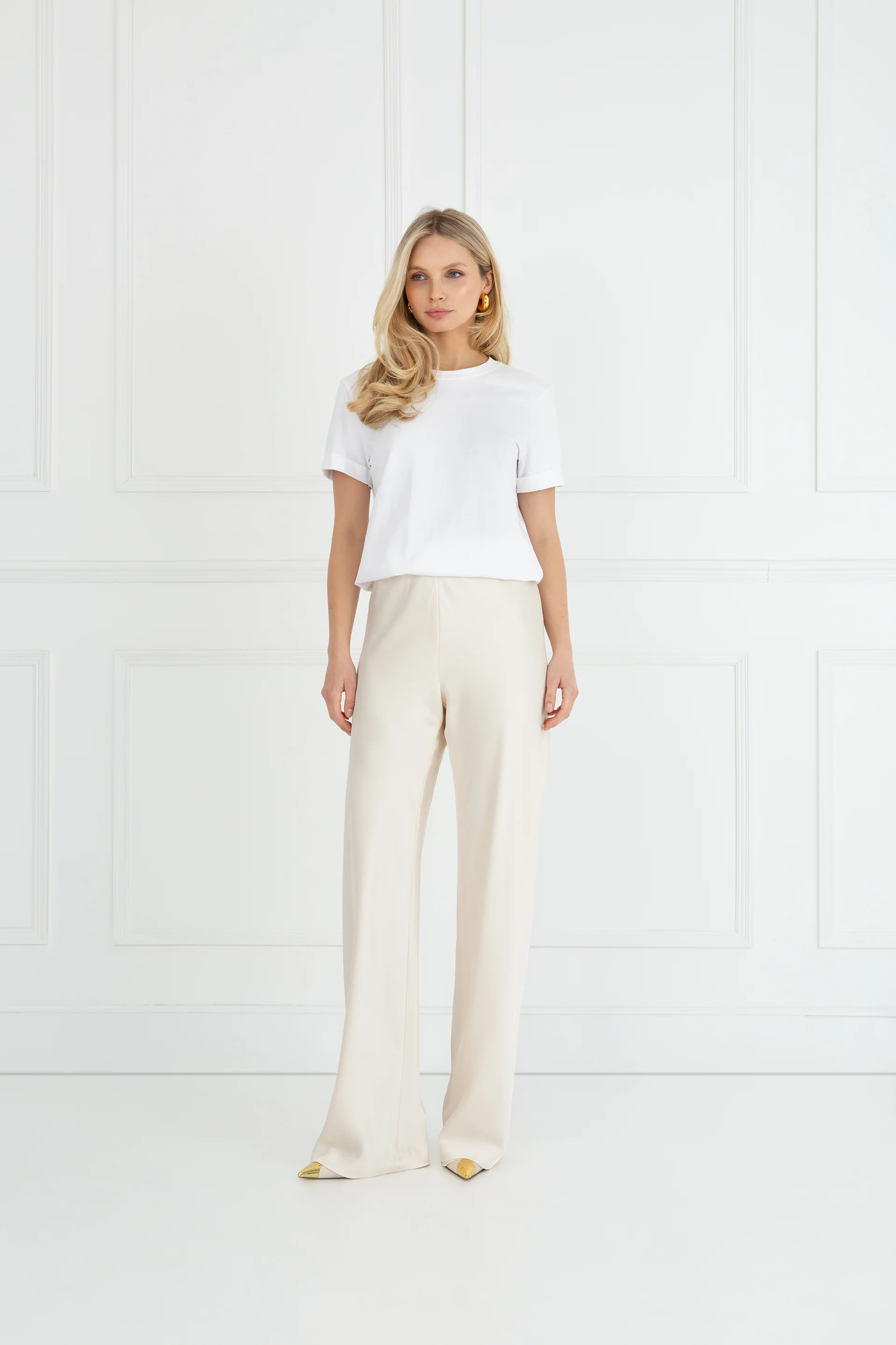 "The Sandra" - Satin Trousers Classic Length (Cream) - Image 4
