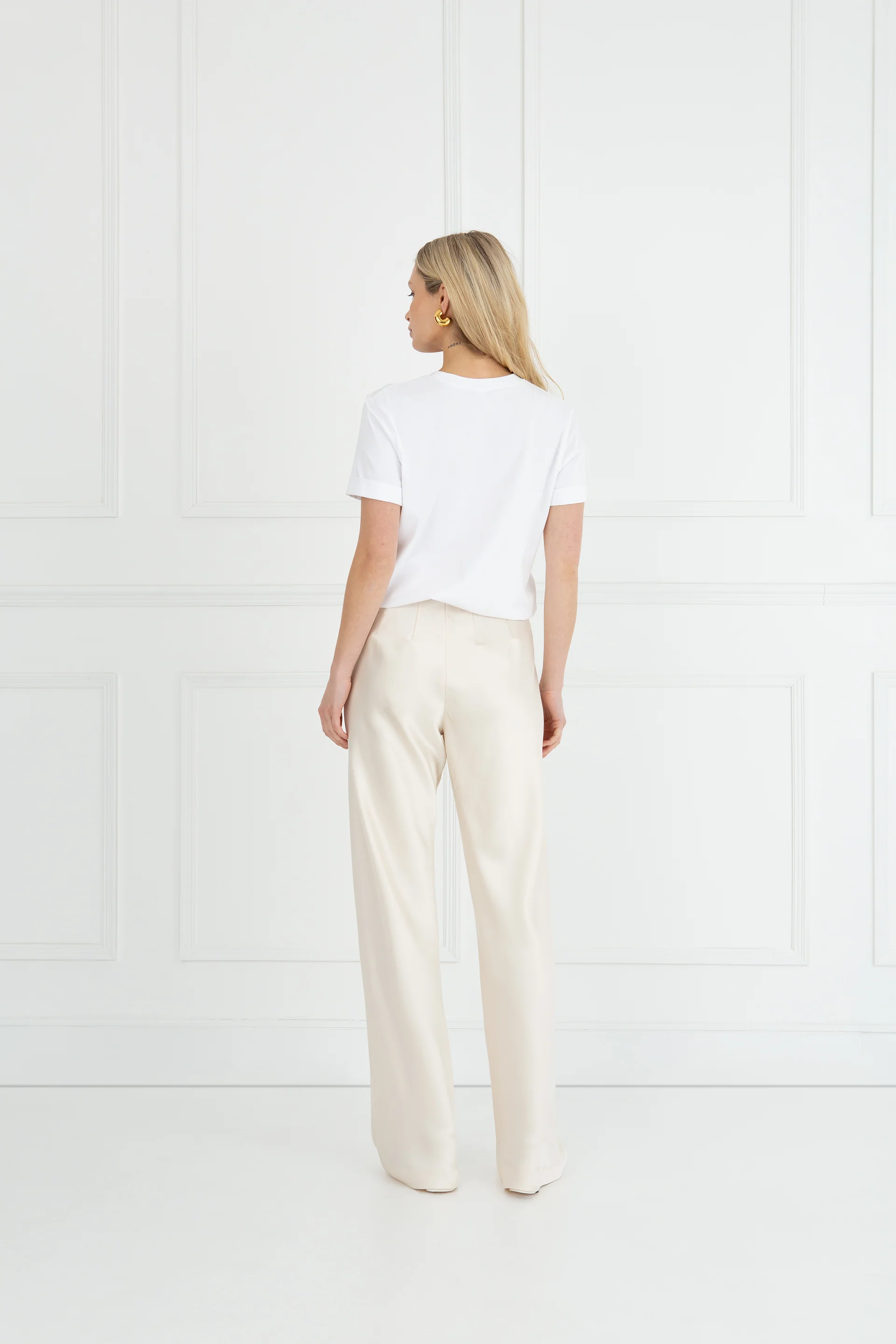 "The Sandra" - Satin Trousers Classic Length (Cream) - Image 6